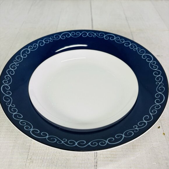 Home TM Blue Rim Scrolls White Center Smooth Ceramic 8" Pasta Soup Bowls Set 5 - Picture 10 of 16